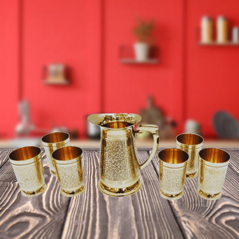 Brass 1 Jug And 6 Glass Set 2Kg
